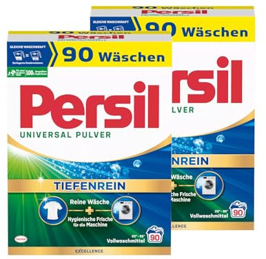 PERSIL Universal Pulver Tiefenrein Waschmittel 180 Waschladungen (2x 90 WL), Vollwaschmittel für reine Wäsche und hygienische Frische für die Maschine, effektiv von 20 °C bis 95 °C