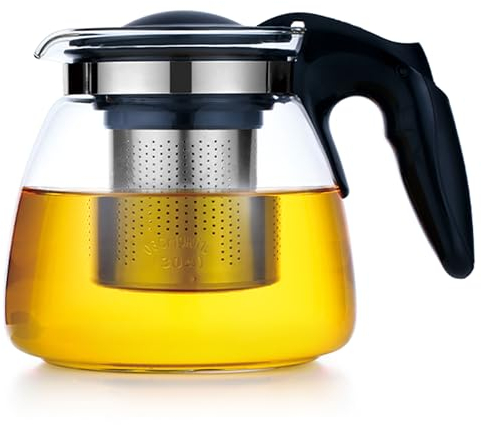 Lovegrace Glas-Teekanne mit Siebaufsatz, Hitzebeständig, Edelstahl Filter Sieb, Überhitzungsschutz, Ideal für Lose Tees (900ml)