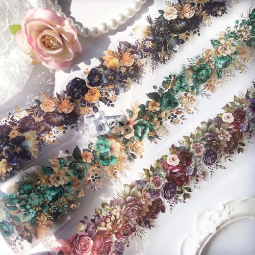 Washi Tape Blumen Sticker 3 Rolls,PET Tape Transparent Scrapbooking Stickers,Decorative for Journaling,Bullet Journals,Planners,Mobile Phones,Photo Albums DIY(Flora of the Four Seasons 1)