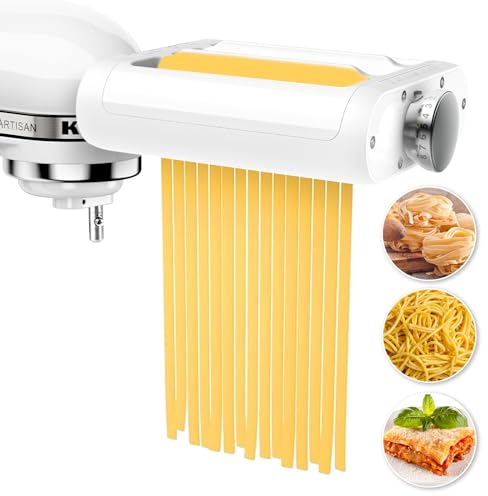 Pasta Maker Machine - Electric Pasta Makers Attachment Set 3-in-1 for KitchenAid Stand Mixers Noodle Maker Kit Included Sheet Roller, Spaghetti & Fettuccine Cutter Maker Homemade Fresh Pasta