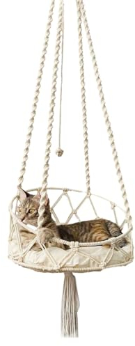 Katzen Hängematte | Katzenschaukel-Hängematte | Makramee-Katzenhängematte | Boho Makramee Hängen Katze Nester Pet Schaukel Pet Bett | Bequeme Bettwäsche für Haustiere, Katzen
