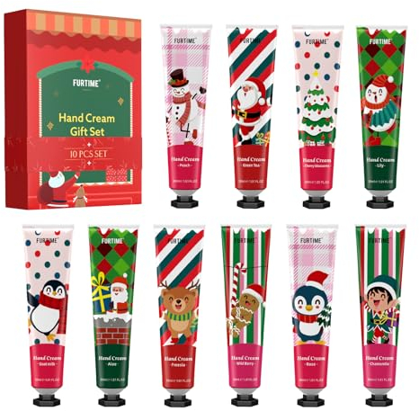 FURTIME Handcreme Mini Hand Cream Set, 10PCS Parfümierte Handcreme für sehr Trockene Hände, Handcreme Weihnachten Set, Weihnachtsgeschenke, Kleine Dankeschön Geschenke für Frauen Männer Kollegen Kind