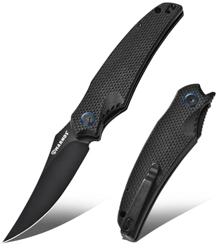 Harnds Taschenmesser Klappmesser Front Flipper mit D2 Stahlklinge und G10 Griff, Premium EDC Messer mit Taschenclip für Outdoor Angeln Überleben (Schwarz-Schwarz Titan)