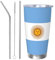 XZDAL Vaso de acero inoxidable de la bandera argentina de 20 onzas con borde plateado único, diseño de tapa doble