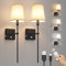 Coinmit 2 Stück kabellose wandleuchte mit Timer, 6000mAh wiederaufladbare Batterie wall lights, dimmbare Schwarz wand lampen,Touch-Wandleuchte mit Fernbedienung,Stoffschirme Wandleuchte für innen