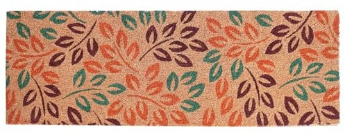 Extra Long Printed Coir Doormat 40x125cm Non-Slip Backing Large Natural Runner for Hallway Entrance Indoor Outdoor Dirt Trapping Heavy Duty Coconut Fibre Mat [Leaves]