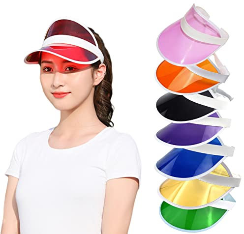 Pineeseatile Sun Visor Women Sun Visor Plastic Visors Sport Summer Pub Golf Visor Outdoor Neon 80s Fancy Dress Costume Accessories 8Pcs