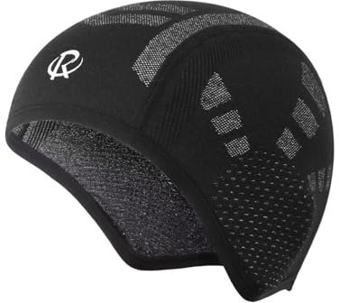 ROTTO Cycling Cap Under Helmet Bike Skull Caps Breathable with Ear Covers for Cycling Running Hiking Black Grey