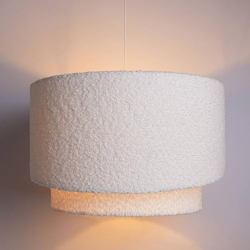 BUTLERS Hängeleuchte ø 45 cm Textil - FONISSI - Beleuchtung | Farbe Weiß - 1-flammig & Warmweiß - Trendige Pendellampe für Wohnbereich, Schlafzimmer & Flur - Boucléstoff