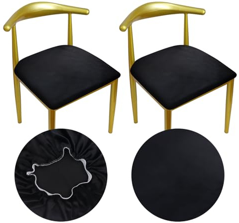 HuaLiSiJi Samt Stuhlbezug Rund Runder Hocker Bezug Luxuriöser Stoff, Durchmesser 36-50cm Mit Einer Weichen Textur, Dehnbar Knitterfrei Waschbar Staubdicht (2, Schwarz)