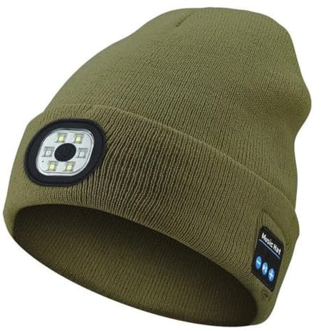 LED Light Bluetooth Warm Hat, LED Bluetooth Beanie with Detachable Speakers, Unisex Bluetooth Beanie with Light, USB Rechargeable LED Headlamp Winter Hat, Warm Knitted Cap for Men Wome (Green)