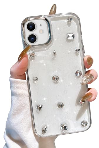 EYZUTAK Case for iPhone 12/12 Pro, Bling Glitter 3D Rhinestone Diamond Case | Sparkly Crystal Clear Phone Cover, Diamond Aesthetic Design, Slim Soft Durable TPU Transparent Protective Cover, for Girls