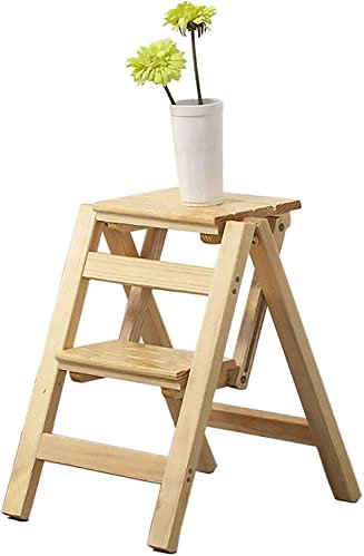 PLMNBQWE Escabeau, Chaise à échelle Pliante, Tabouret Multifonctionnel Portable, escabeau, présentoir et Support à Fleurs pour la Maison/Blanc/R (Couleur Bois R)