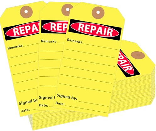 Reparaturetiketten, Gelb, Wartungsbedarf, Service-Etiketten, Qualitätsausrüstung, Status-Tag für Lagerqualitätskontrolle, 6,6 x 13,5 cm, 100 Stück