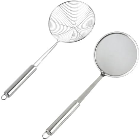 ZOGPLG304 Schaumkelle Edelstahl Abschöpfkelle Sieb Draht Schaumlöffel Schöpfkelle Abseihlöffel, Edelstahl Löffel Filter Set für Küche, Kochen,Braten,Dünsten Filter Skims Fat Scum, Skimming Fett Schaum
