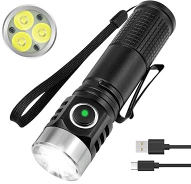 Maxesla Dreilicht-Perlen Wiederaufladbare Taschenlampe LED Aufladbar – 3 LED-Perlen, 5 Modi, IPX5 Wasserdicht, USB-Aufladbar, Kompakt & Leicht für Outdoor, Camping, Notfälle