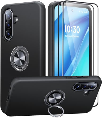 AOUIA for Samsung Galaxy A56 5G Case with 2 Pack Screen Protector, Military Protection Shockproof Samsung A56 5G Phone Case with 360° Rotating Ring Kickstand for Samsung A56, Black