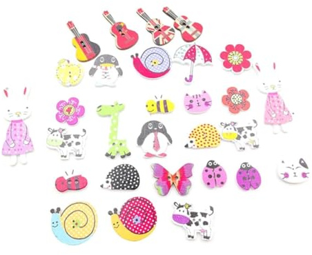 Holzknöpfe 100 Stück Zierknöpfe Pinguinform Ebene Cartoon | 2 Stück-pack, zum Annähen für Selbstgemacht, Nähen und Scrapbook, Dekorativ für Bastelarbeiten Zufällige Farbe