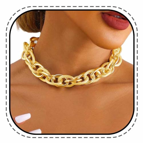 Evlry Chunky Choker Necklace Gold Cuba Link Hip Hop Necklaces Punk Necklace Chain for Women