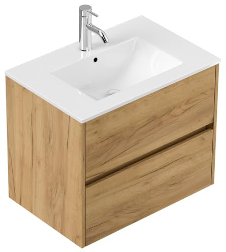 Magnolia Home Badmöbel Taifun & Waschtisch 70cm 2 Greifraum SoftClose Auszüge Farbe Eiche Gold