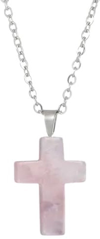 Damen-Halskette aus 925er-Sterlingsilber mit Kreuz aus Rosenquarz, feiner und eleganter Schmuck, 50 cm, glänzend und robust, italienische Halskette als Geschenk, Freundin, Mutter, den täglichen