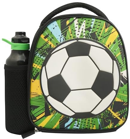 Polar Gear Football Energy Insulated Kids Lunch Bag Holder and 600ml Water Bottle, Polyester, 600 milliliters, Black