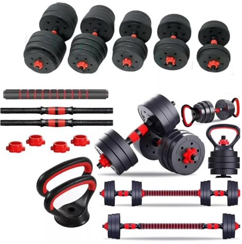 30kg Adjustable Dumbbell Barbell Kettlebell Set – Home Gym Strength Training Free Weights – Multi-Function Equipment with Anti-Slip Grip & Adjustable Plates