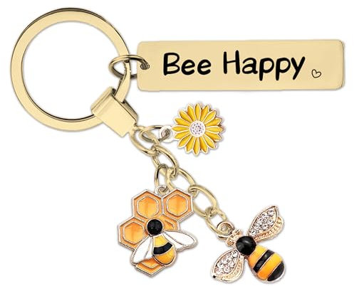 Porte-clés abeille pour femme – Cadeau inspirant pour filles et garçons, breloques en nid d'abeille de motivation pour ami, Doré., 5*1.2cm