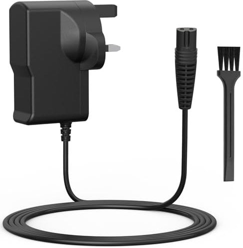 12V for Braun Shaver Charger Cable Series 9, 7, 5, 3, 1 Trimmer Beard 3 Pin Chargers Power Lead 5544, 5409, 7220, 5377, Epilator Silk-Epil 9, 7, 5, Razor with Light Brush (Black)