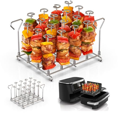 FTUREERA Friteuse à air chaud, grille de cuisson compatible avec Ninja Foodi AF500EU, avec 18 brochettes et 2 poignées de transport, pour Ninja Dual Zone AF500EU, 10,4 l