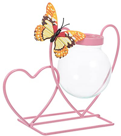 BATHVEVE Hydroponische Glasvase Mit Herzform Und Metallgestell Dekorative Pflanzgefäße Für Innenräume Für Sukkulenten Und Blumen Hochwertiges Design Pflegeleicht Und Langlebig