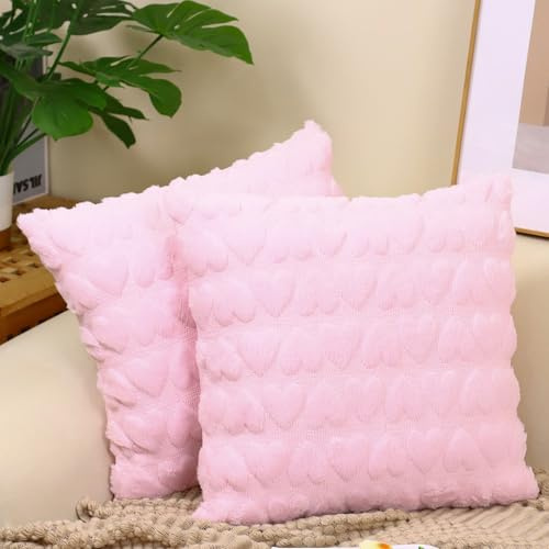 Ausing Lot de 2 housses de coussin en peluche, 45 x 45 cm, pour décoration de salon, rose