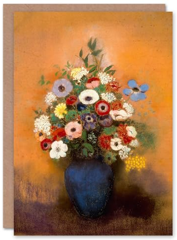 Artery8 Odilon Redon Art Card Anemones and Lilacs in Blue Vase