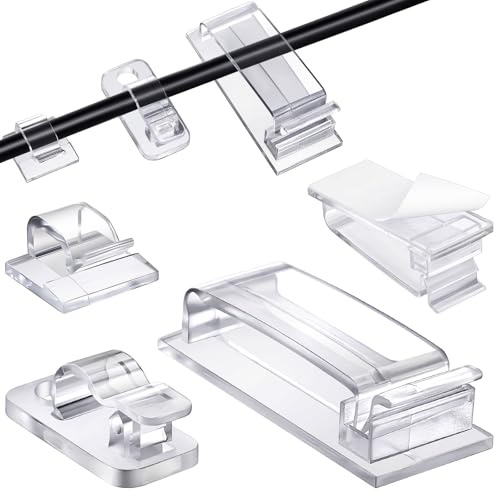 100 Pezzi Clip per Cavi, 3 Formati e Forme Diverse Fermacavi Adesivi, Trasparenti Organizer Cavi per Gestione Fili, TV, PC, Scrivania, Casa, Esterno