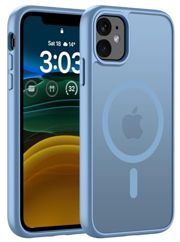 ORDA Magnetische für iPhone 11 Hülle, Kompatibel mit MagSafe, Hellblau | Durchscheinend Rückseite, Matt Handyhülle, Stoßfest Kratzfeste Schutzhülle