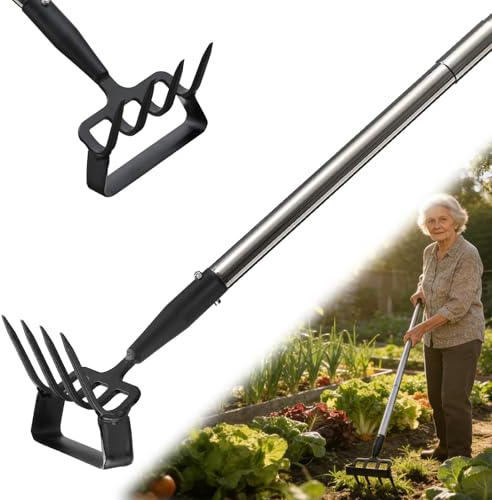Gartenhacken zum Unkrautjäten, Werkzeug für Hacken mit Halterung für Garten mit verstellbarem Ring, Langer Griff-157cm Silber, verstellbar, zum Jäten