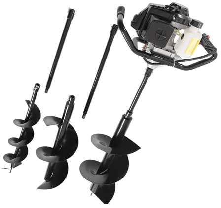 Madelynn 72CC 2-Takt Erdbohrer Benzin 3000W Erdlochbohrer Benzinbohrer 8500 U/min Handheld Gartenbohrer mit 3 Bohrer 6 Zoll/10 Zoll/12 Zoll, für Zaunpfosten Bäume & Gartenarbeit