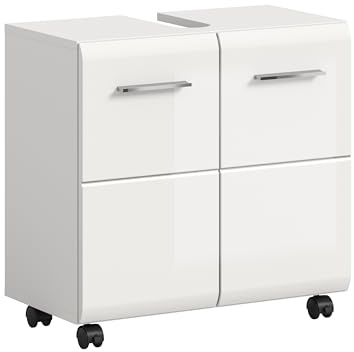 xonox.home – Waschbeckenunterschrank Ice 60x56x35 cm in weiß Hochglanz – Badschrank mit 2 Türen auf Rollen – Praktischer Stauraum, Moderne Optik & hochwertig verarbeitet für Ihr Badezimmer