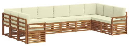 vidaXL Sofagarnituren 10 pcs Natur und Creme Massivholz Akazie, Moderner Garten-Sofa-Sectional, Robustes Lounge-Set, perfekte Möbel für Deine Terrassen-Entspannung