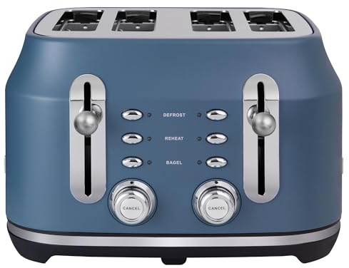Rangemaster Classic Toaster in Matt Stone Blue with Extra-Wide Slots, 6 Browning Levels, Lift-and-Look Feature, Anti-jam Function, Removable Crumb Tray and 3 Auto-Settings, RMCL4S304SB