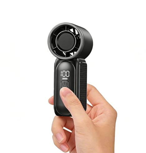 Portable Handheld Mini Fan, 6 Speeds 16900 RPM High Velocity Personal Summer Essential with LED Display, USB Rechargeable, with Lanyard for Makeup, Travel, Outdoor, Gift for Women Girl (Black)