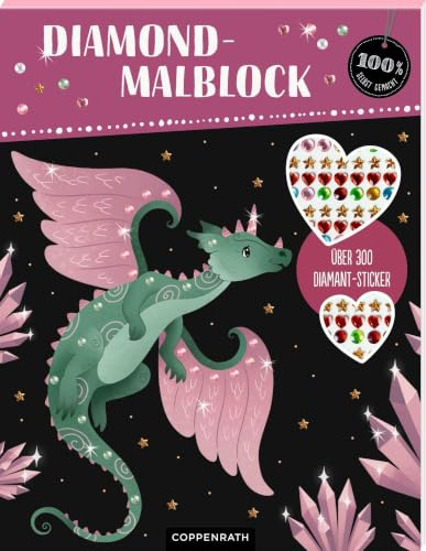 Diamond-Malblock Fantasy: Über 300 Diamanten: 24 Ausmalmotive und 333 funkelnde Aufkleber in Diamant-, Stern- und Herzform und 5 Farben, ab 8 Jahren, ... mit Glitzerveredelung (100% selbst gemacht)