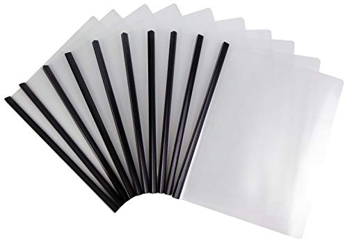 Cypress Lane Slide-Grip Report/Presentation/Thesis/Document/Paper/Resume Covers, Real Estate Brochure, File Organizer with Sliding Bar. Letter Size. Clear Front & Back (10 pcs Black)