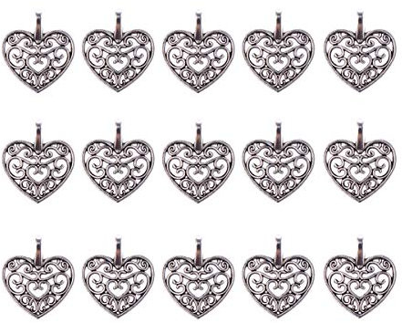 SUPVOX 50PCS Pendenti Ciondoli di Cuore Argento per Gioielli Fai da Te in Argento