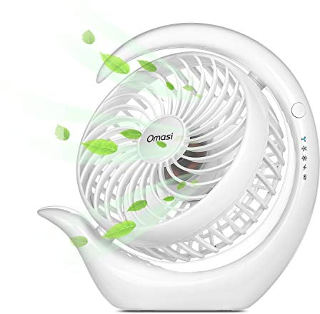 Omasi USB Fan 3600mAh Rechargeable Battery Powered Desktop Personal Fans,3 Speed Adjustable Rotation 360 ° Table Fan for Home, Office, Outdoor , Travel - White