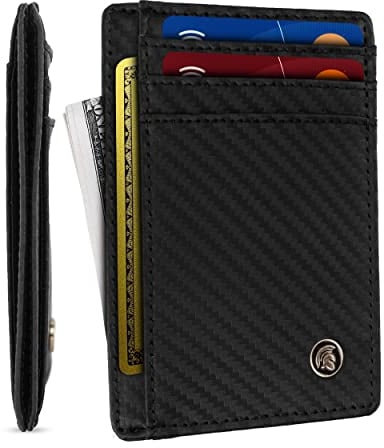 POWR Mens Wallet, Slim Genuine Leather RFID Blocking Minimalist Credit Card Holder (Carbon Fibre), Holds up to 7 Cards and Bank Notes, Ideal for Travel