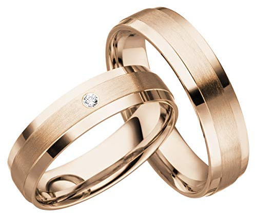 JC Trauringe Gold 333 Paarpreis I Traumhafte Eheringe breit 5 mm I Einzigartige Partnerringe Rotgold mit Gravur in edler Schatulle I 2 Hochzeitsringe Herrenring & Damenring mit Steinen C072