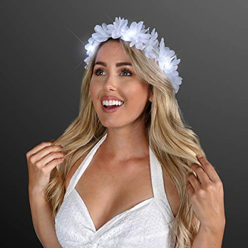Lot de 12 serre-têtes hawaïens à LED blanches avec fleurs