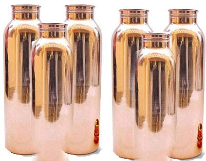 Copper Stylish Bottles Joint Free with Ayurvedic benefited 100% Pure & Leak Proof Set of 6 Pieces 900 ML