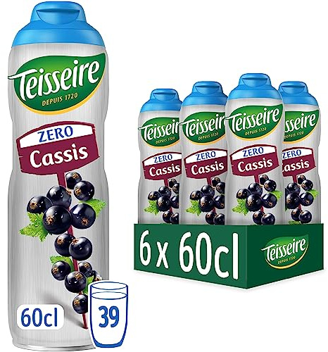 Teisseire Zéro Sucre, Sirop de Cassis pour Boisson Rafraîchissante, Cocktails, Bidon 6x60cl